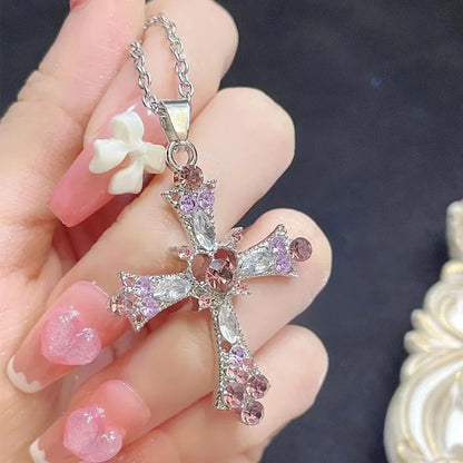 Women's rhinestone pendant pink and purple necklace  jiaya