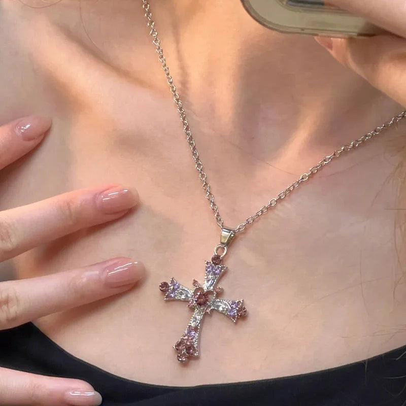 Women's rhinestone pendant pink and purple necklace  jiaya