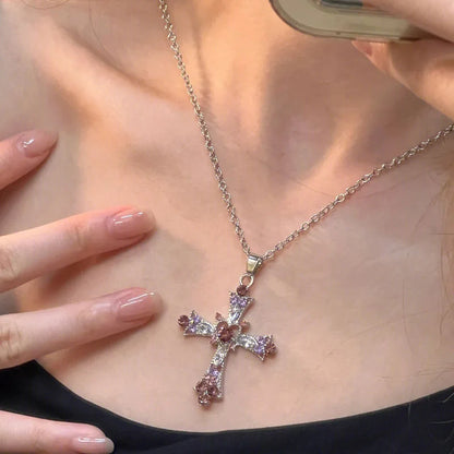 Women's rhinestone pendant pink and purple necklace  jiaya