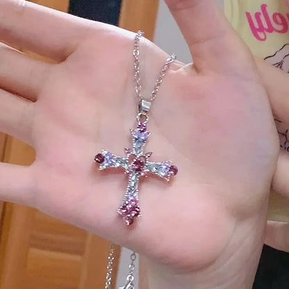 Women's rhinestone pendant pink and purple necklace  jiaya