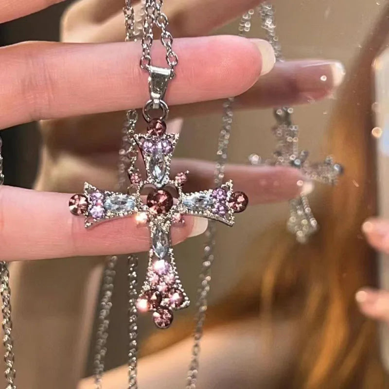 Women's rhinestone pendant pink and purple necklace  jiaya