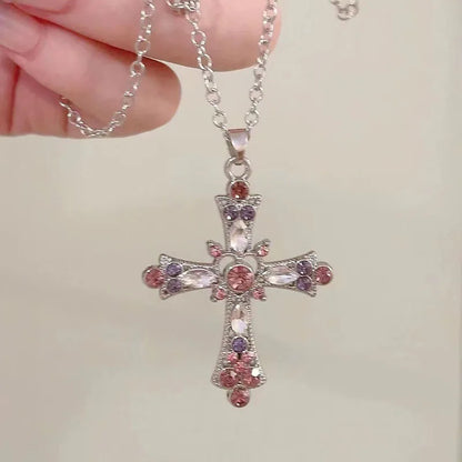 Women's rhinestone pendant pink and purple necklace  jiaya